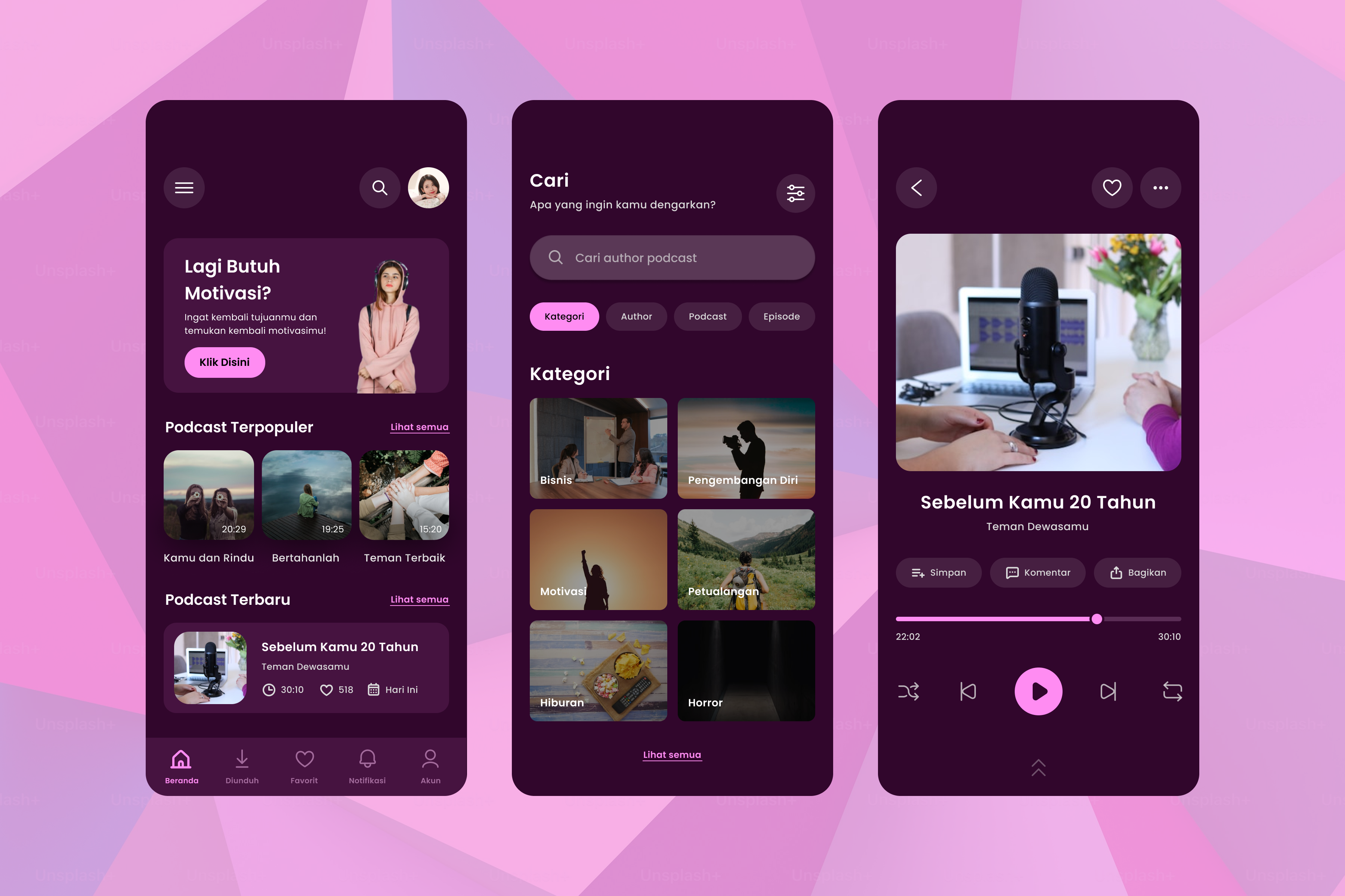 Voizz - Podcast App UI branding logo podcast app ui ui design