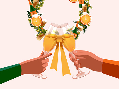 Buck's Fizz at Christmas bow bucks fizz celebration champagne christmas cork orange orange juice wine wine bottle wreath