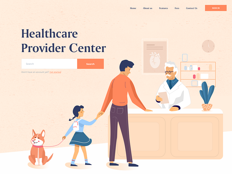 Healthcare Provider Center - Landing page afterglow clean clinic doctor doctor app health health app health care health center hospital illustration landing medical app medicine medicines minimal treatment