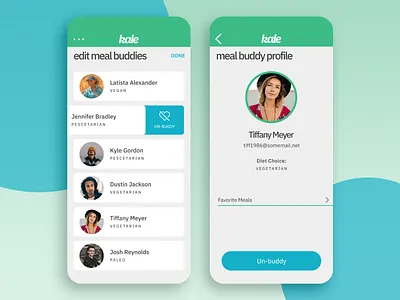 Kale App Concept - Edit Meal Buddies/Buddy Profile app concept design mockup ui ui design uiux ux ux design uxui
