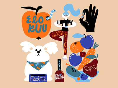 Good Flow august calendar 2020 character character design colorful cute dog art flat color flow friendly fun girl happy illo illustration leena kisonen scandinavian sweet wall calendar yoga