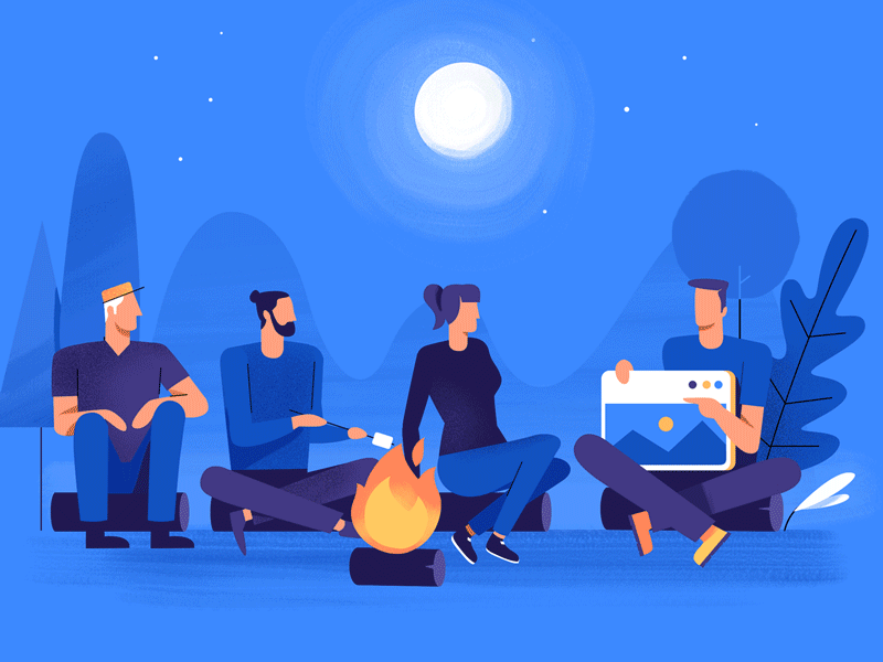 Crisp Illustrations bench benchmark camping character illustrations team voila