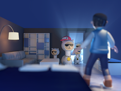 Front and back series_1 3d alpaca c4d character night story