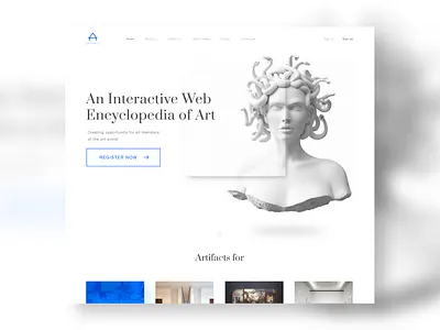 Artifact - Home art bust canvas gallery home page landing page meduza minimal redesign statue ui design user interface ux design