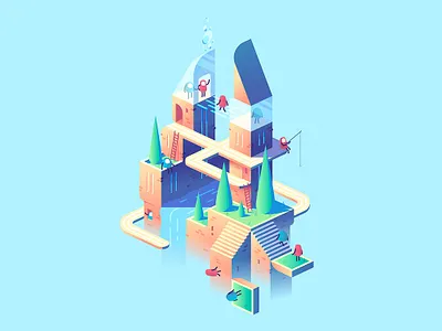 Floating World buildings city floating illustration island isometric world
