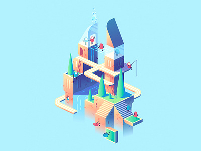 Floating World buildings city floating illustration island isometric world