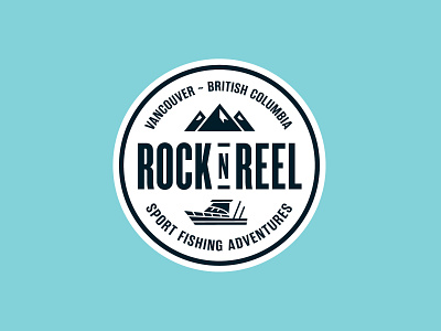 Rock'n Reel Logo badge blue branding british columbia design fish fishing fishing rod green icon illustration logo salmon vancouver