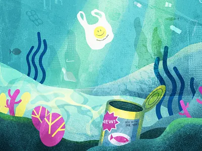Ocean Plastic editorial environment environmental green illustration nature ocean photoshop plants plastic poison pollution sea texture underwater vector