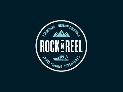 Rock'n Reel badge branding british columbia design fish fishing fishing rod icon illustration logo mountains salmon vancouver