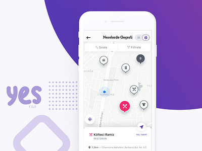 Yes Club: Merchants filter finance app fintech map icons maps navigation sort yes club
