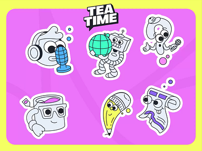 Tea Time Stickers 2d after effects aftereffects animation bodymovin flat icon infographic json logo motion sticker stickers