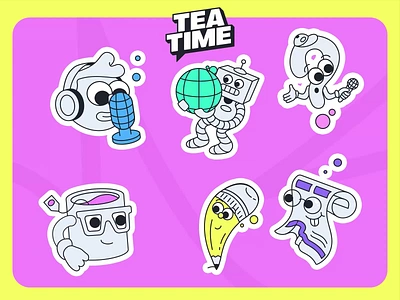 Tea Time Stickers 2d after effects aftereffects animation bodymovin flat icon infographic json logo motion sticker stickers