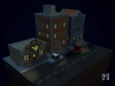 The Street 3d blender design easter egg family guy low poly night street
