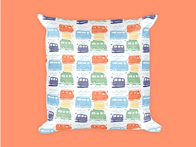 Voltswagon Bus adventure bug childrens colorful fun hippie art illustration illustrator kids kids design kids stuff kombi bus pattern design pillow pillow design procreate travel voltswagon bus vw vw bus