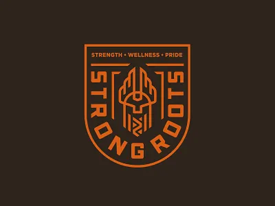 Strong Roots badge beard crest crossfit gym helmet logo norse odin pride roots strength strong viking wellness wings