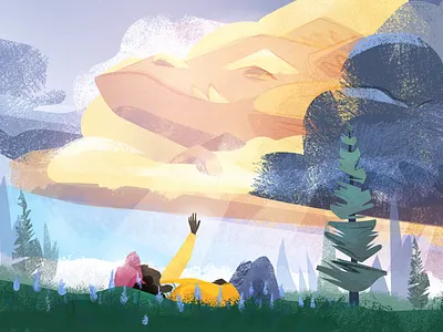 Head in the clouds cloud dragon forest ground head sunset trees