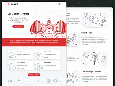 Nignite home page adobe xd home page illustration line art minimalist simple space technology technology company ui user inteface ux vector web design website