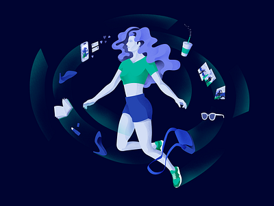 KYC Concept Illustration concept customer dynamic female flying illustration kyc moving royal blue web