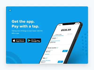 Get the app. Pay with a tap. affirm app appdownload desktopmodal finance modal