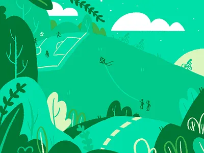 More parks, less parking lots (1) design fun green illustration kite lyft park people plant plants road simple urban planning