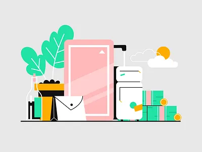 Lyft x Travel (Fun) adventure fun hotel illustration lyft money. plant plants san francisco simple tech travel weather wine