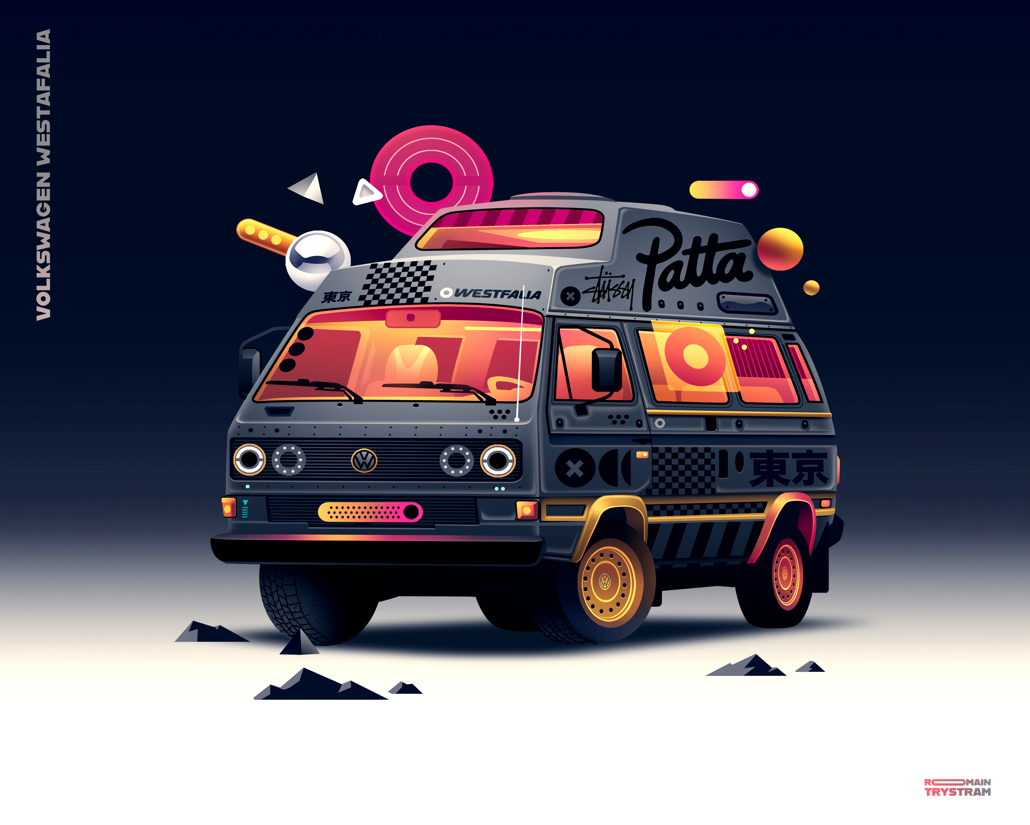 Westfalia anime camper combi design fashion futur graphic design illustration lifestyle neon offroad retro travel trystram van vanlife vw