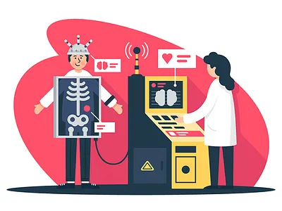 X-ray scanner at diagnostic consultation diagnostic flat illustration kit8 medicine patient relationship scanner vector x ray
