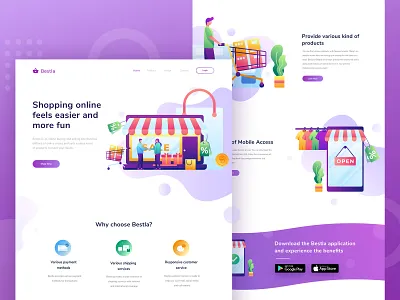 Bestla - landing page for online shop app header homepage illustration landing page online shop shop app ui ux web design