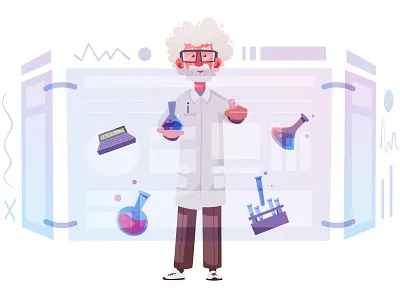 Scientist ar cartoon character design funny future illustration interface science scientist smart tech technology vector work