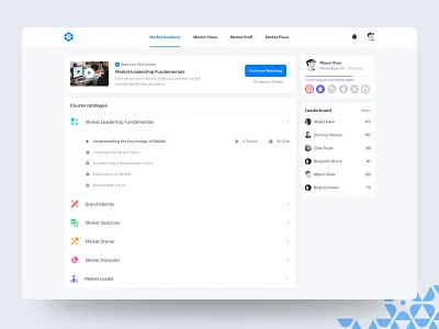 Bluematter learning platform | Dashboard bluematter courses dashboard education leaderboard learn learning learning management system learning platform lms ui ui ux