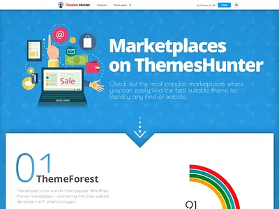 ThemesHunter - Marketplaces Landing Page 3d adobe photoshop cc blog design catalogue catalogue design clean design illustration marketplace templates typography ui wordpress