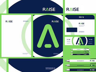 Raise, identity design for recruitment agency branding business cards corporate creative envelope flat 2d geometric identity design letterhead logo logo design raise recruitment agency stationery design vector icon mark symbol
