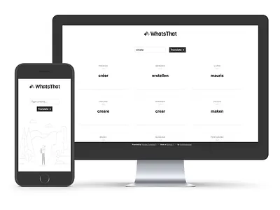 WhatsThat dark grey language minimal monotone responsive translate ui ux web