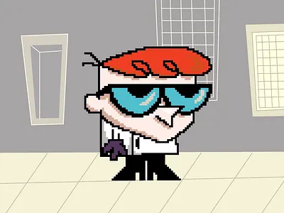 Dexter in Pixel 90s art cartoon dexter didi genius illustration laboratory network pixel scientist square vector