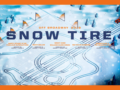 Snow Tire Music Festival 2019 blue guitar illustration lights poster snow snow flakes st. louis stl tire tracks truck winter