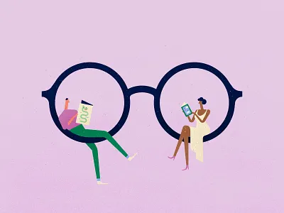 Read book character design fantasy glasses read texture vector