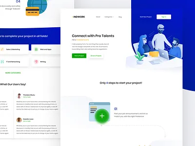Freelancers hub platform clean gradient illustration landing page template ui ux web website