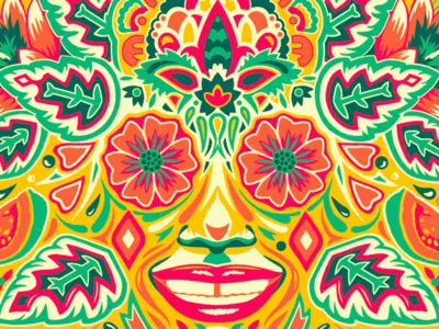 Saporous beer beer label character design face illustration packaging tropical vector