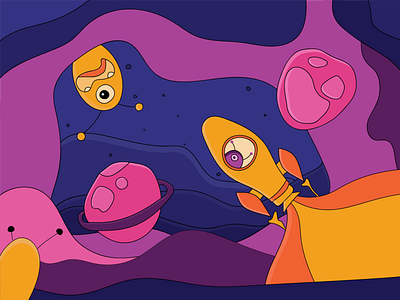 Galaxy 2d abstact blue character design illustration mars rocket sketch vector