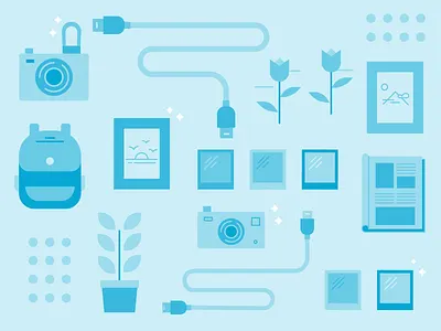 Blue Illustrations atlanta camera illustration minimal illustration monochromatic plants