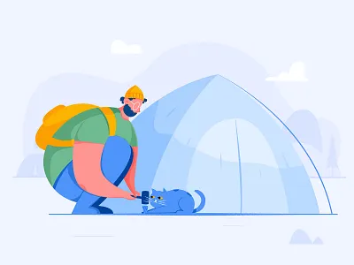 Empty State / Campaigns backpacker boy camp campaign camping cat character explore hammer illustration journey kitten kitty man people tent ui voyage web website