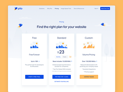 Piio - Pricing app birds blue branding clean design hellohello illustration images piio speed ui ux web website yellow