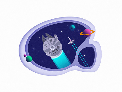 Falcon and X-Wing travelling space art flat illustration millenium falcon minimal space spaceship star star wars vector vector artwork x wing