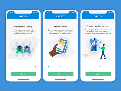 Welcome screens carousel illustration real estate sign in ui ux welcome welcome screens