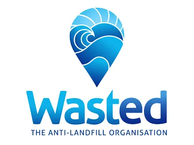 Wasted - The Anti=Landfill Organisation blue earth eco eco friendly education geometic gradiant logo map pin recycle recycling waste waste management