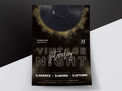 Vintage Saturday Night Flyer club club flyer concert edm electro event flyer flyer design flyer designs flyer template music night club night club flyer party party flyer photoshop template poster record techno vintage