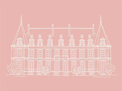 French Castle branding castle castles design floral flower french home house house illustration illustration leaves line logo logos pink typography vector wedding wedding card