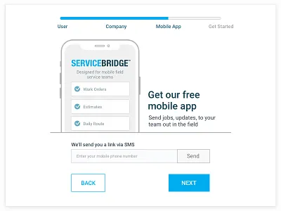 Third step in a sign up progressive disclosure servicebridge signup user flow ux ux ui