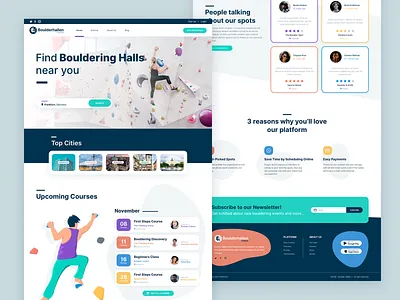 Full Website Project - Bouldering Halls Finder book booking bouldering climb courses design finder footer illustration interaction interface landing search testimonials ui web web design website