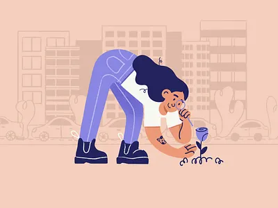 Staying positive character city flower illustration traffic tulip